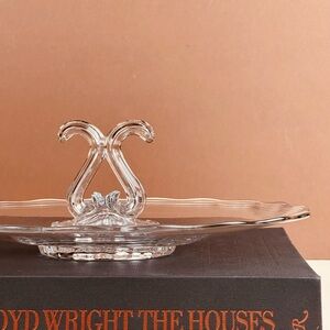 Viking Princess Center Handle Glass Tray 1950's Clear Scalloped 12" Tray